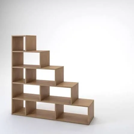 Fixed solid-wood staircase with built-in bookshelves